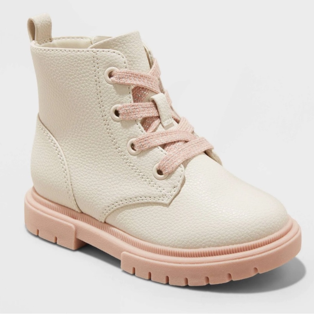 Toddler Girls' Amaya Zipper Lace-Up Combat Boots - Cat & Jack Ivory
